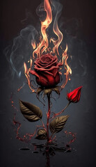 Red rose on flame. Generative Ai