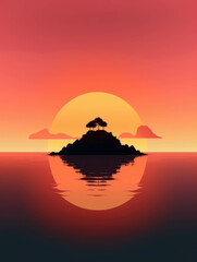 Fototapeta na wymiar The silhouette of an island against a spectacular sunrise.. AI generation.
