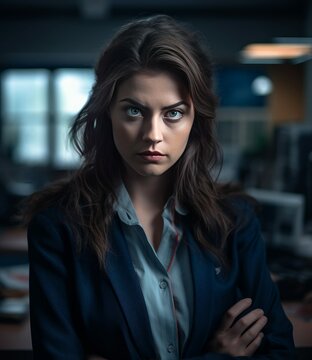 Office Worker with Hostile Expression Photorealistic Portrait Illustration [Generative AI]