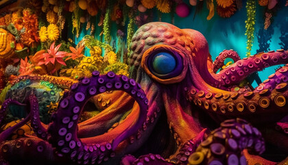 Tentacle swirls amidst underwater coral reef decoration generated by AI