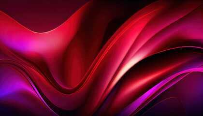 Obraz premium Abstract Shiny neon glass translucent wavy composition with gradient transition, red purple elegant clean background - generative AI.