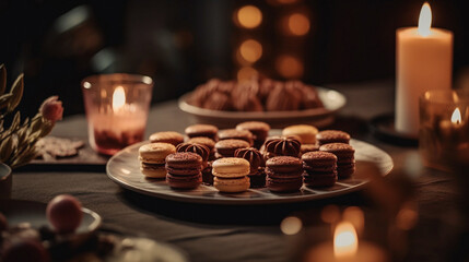Naklejka premium The Art of Modern, Fine and Fancy Food: Exquisite Appetizers, Enticing Entrees, and Main Courses and Decadent Desserts captured by Generative AI Technology