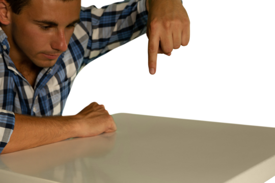 Man hand gesturing on table - Powered by Adobe