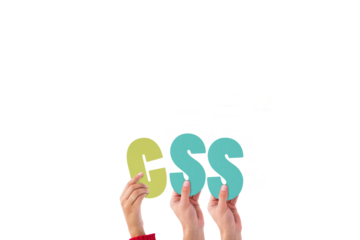 Colorful alphabet spelling CSS held up by people 