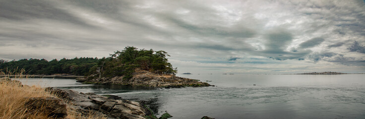 View of Boat Passage from Winter Cove Marine Park anchorage, Gulf Island Marine Park, Vancouver Island, Canada