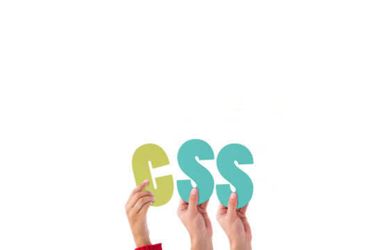 Colorful alphabet spelling CSS held up by people 