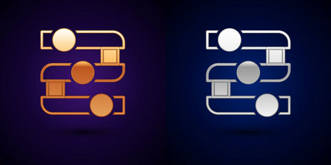 Gold and silver Graph, schedule, chart, diagram, infographic, pie graph icon isolated on black background. Vector