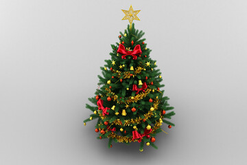 Green Christmas tree over gray background