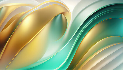 Abstract Shiny neon glass translucent wavy composition with gradient transition,  yellow green blue white beige elegant clean background - generative AI.