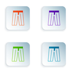 Color Pants icon isolated on white background. Trousers sign. Set colorful icons in square buttons. Vector