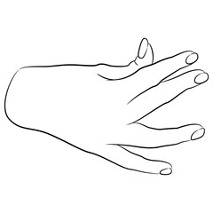 Beautiful female hand in pinch gesture. Black and white linear silhouette. Cartoon style.