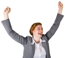 Excited redhead businesswoman cheering