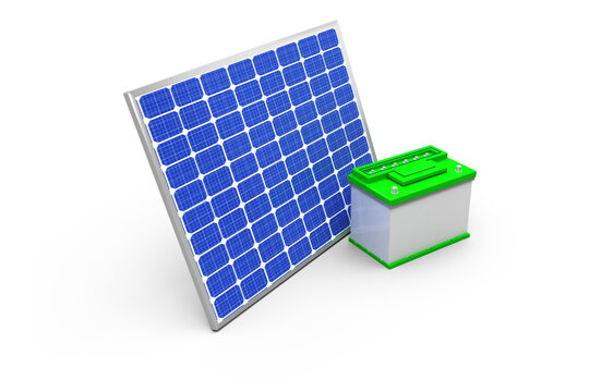 3d illustration of solar panel with battery