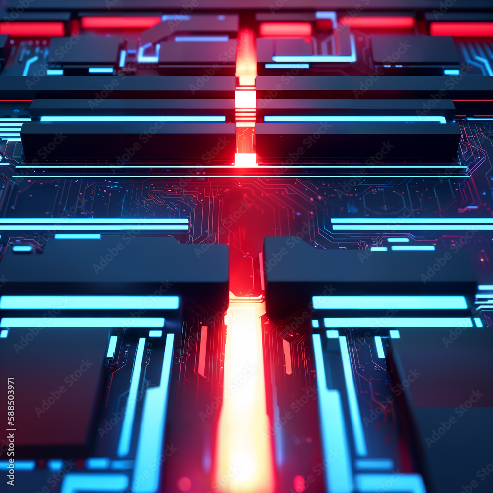 Poster abstract technology background features a digital, futuristic design with circuit-like patterns and 