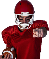 Portrait serious rugby player pointing finger