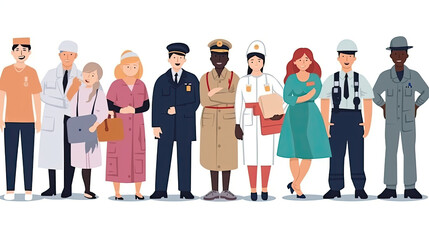 Obraz premium People of different professions, watercolor, generative ai