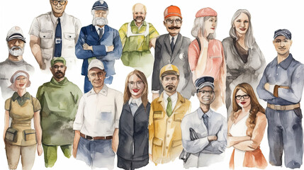 People of different professions, watercolor, generative ai
