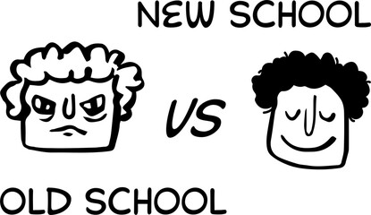 Digital composite image of frowning senior male and smiling young male with text