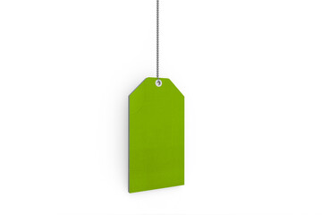 Close up of green price tag hanging