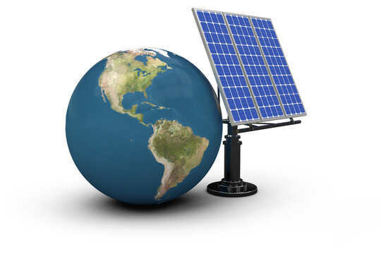 Digitally generated image of 3d globe and solar equipment
