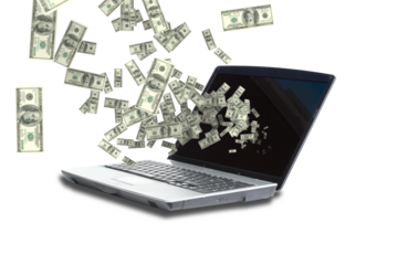 Digitally generated image of money from laptop screen