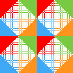 A Vector seamless pattern of colored abstract geometric shapes and grid