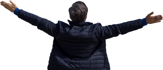 Rear view of a man stretching 