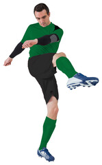 Football player in green kicking