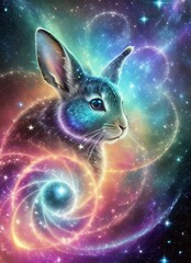 A cute rabbit, a rabbit among galaxy, generative ai art illustration 06