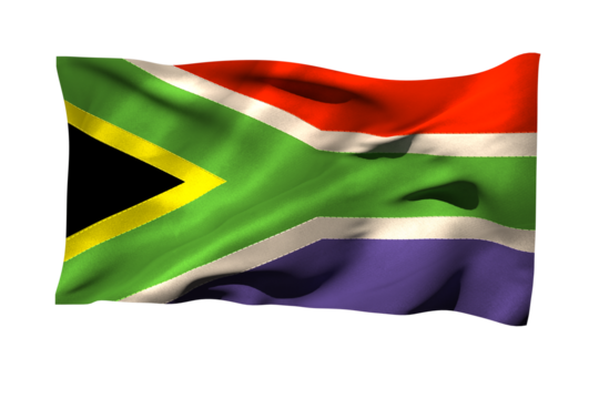 South African flag over white background