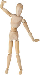 Wooden 3d figurine standing with hand raised