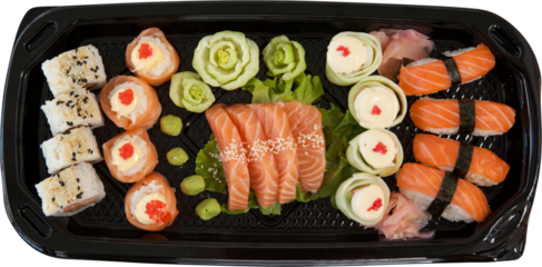 High angle view of fresh japanese food