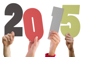 Cropped hands holding 2015 number