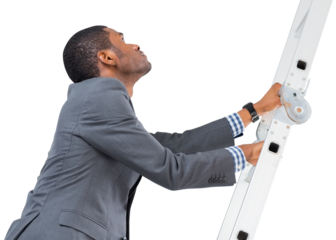 Businessman climbing up ladder
