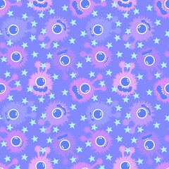 Cartoon monsters seamless emoticons aliens pattern for kids clothes print and wrapping paper and fabrics