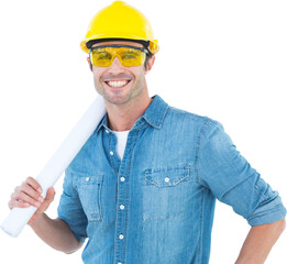 Architect holding rolled blue