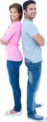 Obraz premium Happy couple standing back to back