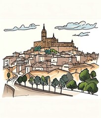 illustration of the city of toledo, spain - obrazy, fototapety, plakaty