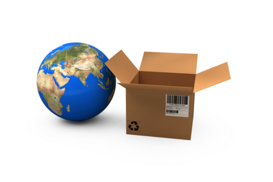 Planet earth and brown box