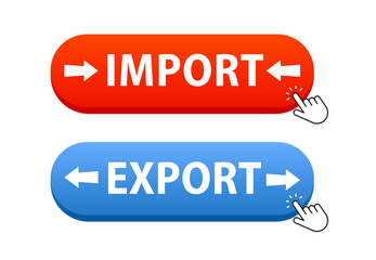 Import and export button. The mouse cursor clicks on the button. Web button for websites and banners. Vector illustration