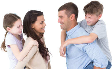 Happy parents giving piggyback ride to children