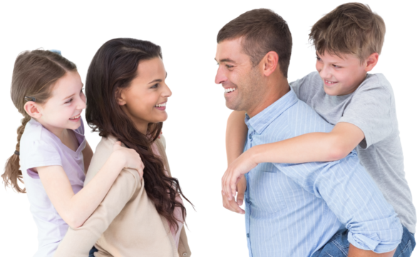 Happy parents giving piggyback ride to children