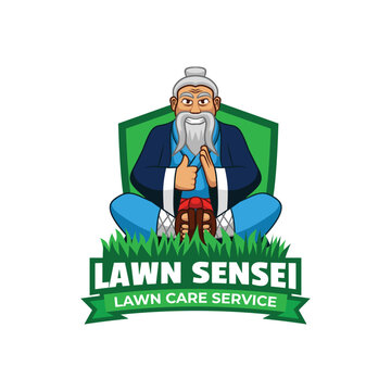sensei mascot lawn care logo design vector
