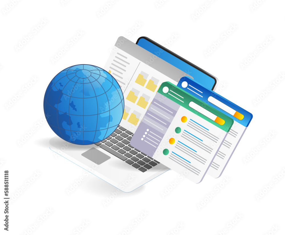 Poster Web Hosting Concept. Isometric Flat Design Vector Illustration.