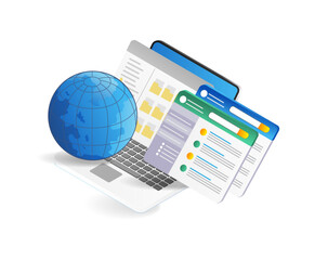 Web Hosting Concept. Isometric Flat Design Vector Illustration.