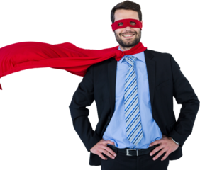 Portrait of businessman wearing cape and eye mask