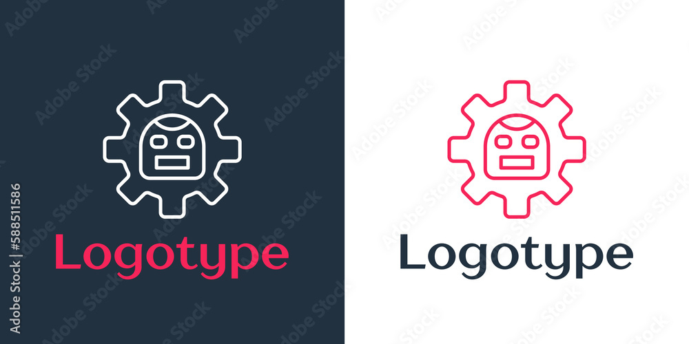 Poster logotype line robot icon isolated on white background. artificial intelligence, machine learning, cl