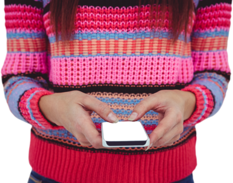 Mid section of a hipster woman using her smartphone