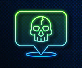 Glowing neon line Skull icon isolated on blue background. Pirate captain. Happy Halloween party. Vector