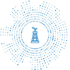 Blue line Oil rig icon isolated on white background. Gas tower. Industrial object. Abstract circle random dots. Vector